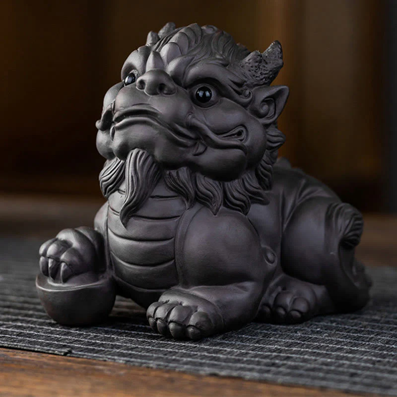 Pixiu Ingot Ball Purple Clay Ceramic Wealth Figurine 11.5cm - Image 4