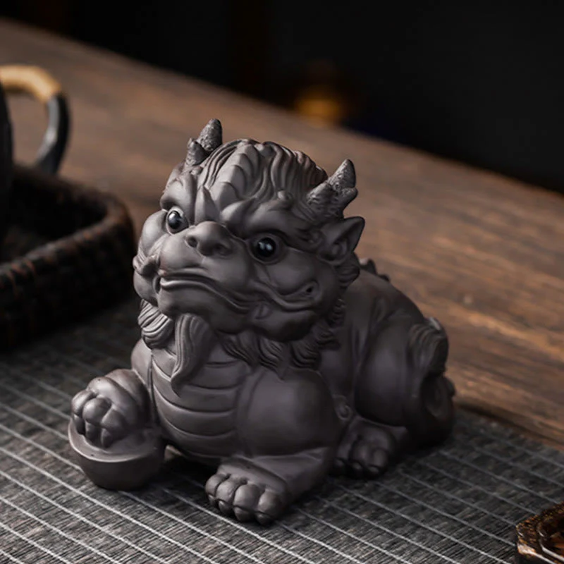 Pixiu Ingot Ball Purple Clay Ceramic Wealth Figurine 11.5cm - Image 5