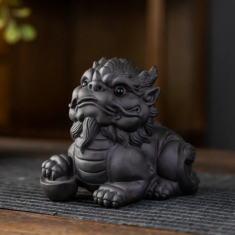 Pixiu Ingot Ball Purple Clay Ceramic Wealth Figurine 11.5cm - Image 6