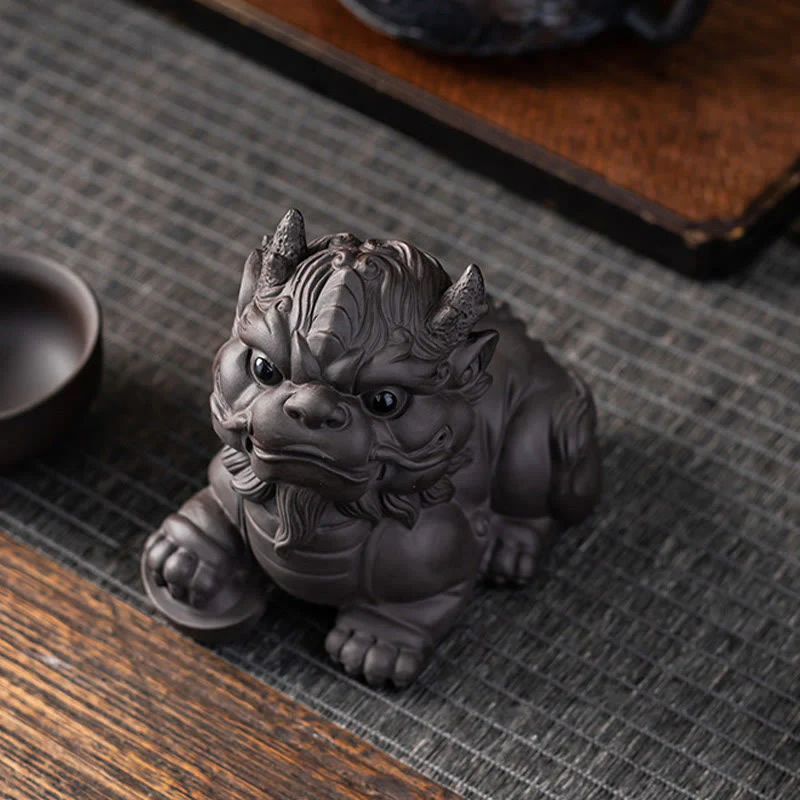 Pixiu Ingot Ball Purple Clay Ceramic Wealth Figurine 11.5cm - Image 7