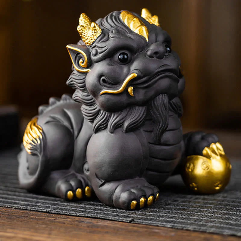 Pixiu Ingot Ball Purple Clay Ceramic Wealth Figurine 11.5cm - Image 8