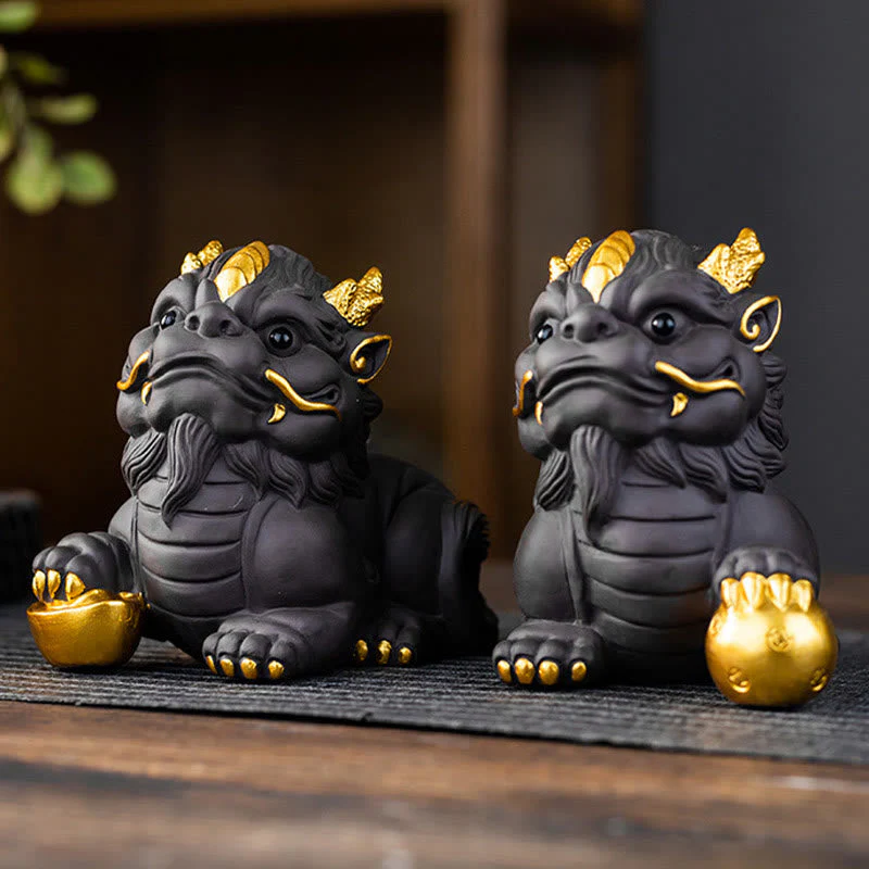 Pixiu Ingot Ball Purple Clay Ceramic Wealth Figurine 11.5cm - Image 9