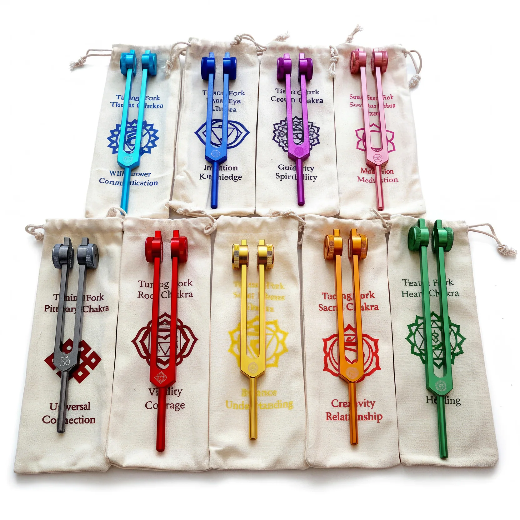 Professionally Tuned Solfeggio Forks 9pc Set - Chakra Engrams - Image 5