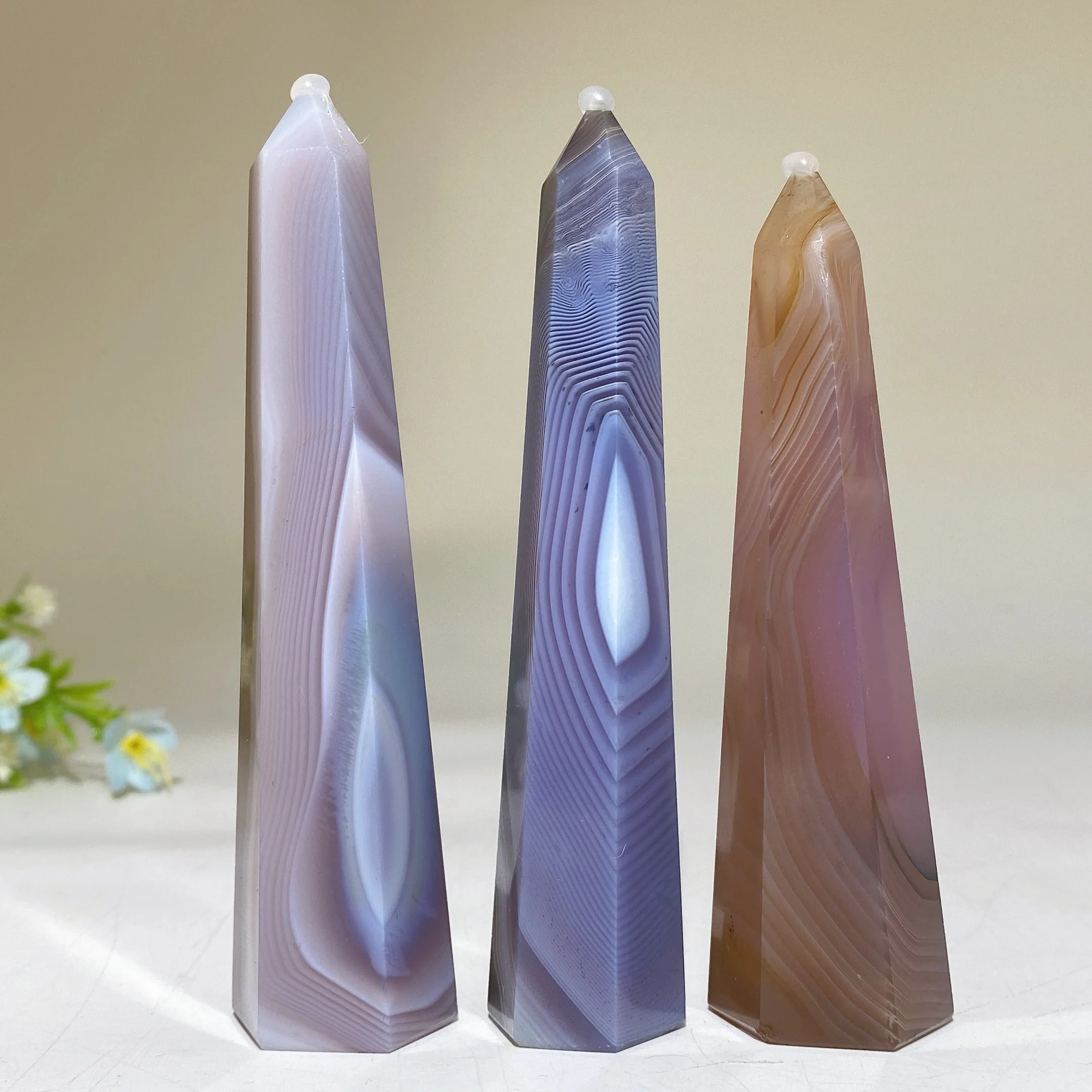 4.0-6.0 inch Purple Pink Banded Agate Crystal Tower for Healing - Image 3