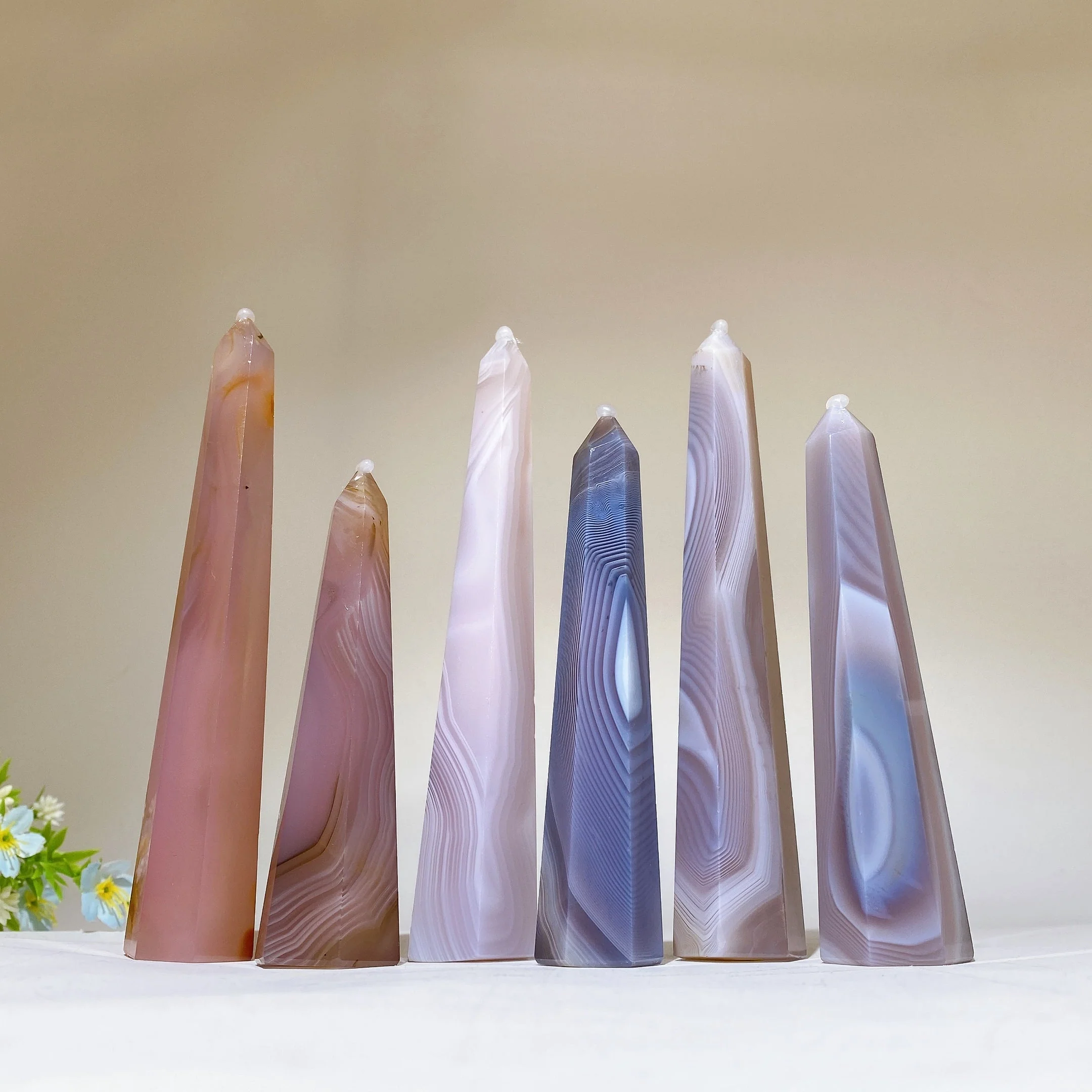 4.0-6.0 inch Purple Pink Banded Agate Crystal Tower for Healing - Image 4
