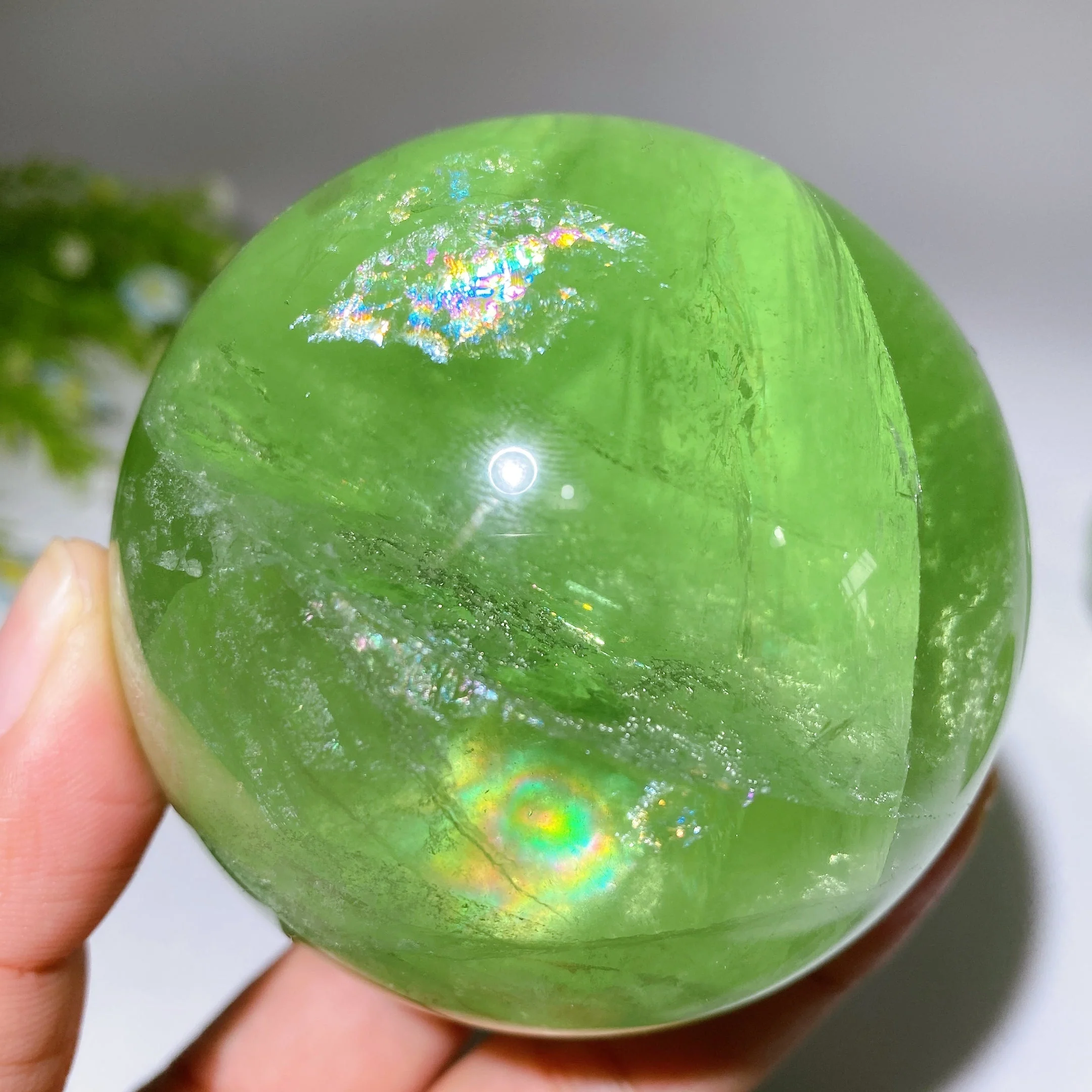 2-3 inch Rainbow Green Fluorite Healing Sphere - Image 3