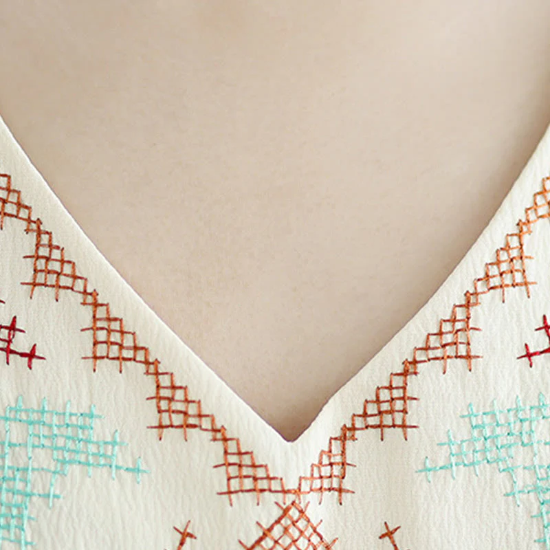 Retro Embroidery Polyester V-Neck Tassel Tank Top for Women - Image 8
