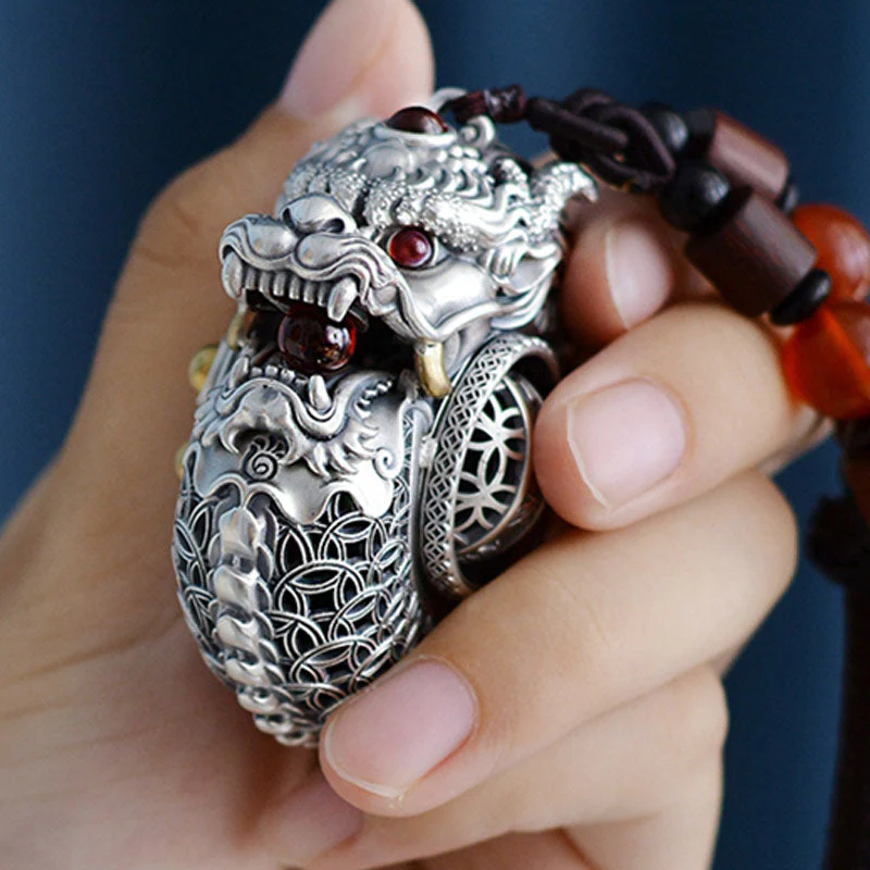 999 Sterling Silver Dragon Ball Hanging Decoration for Strength & Balance - Image 9