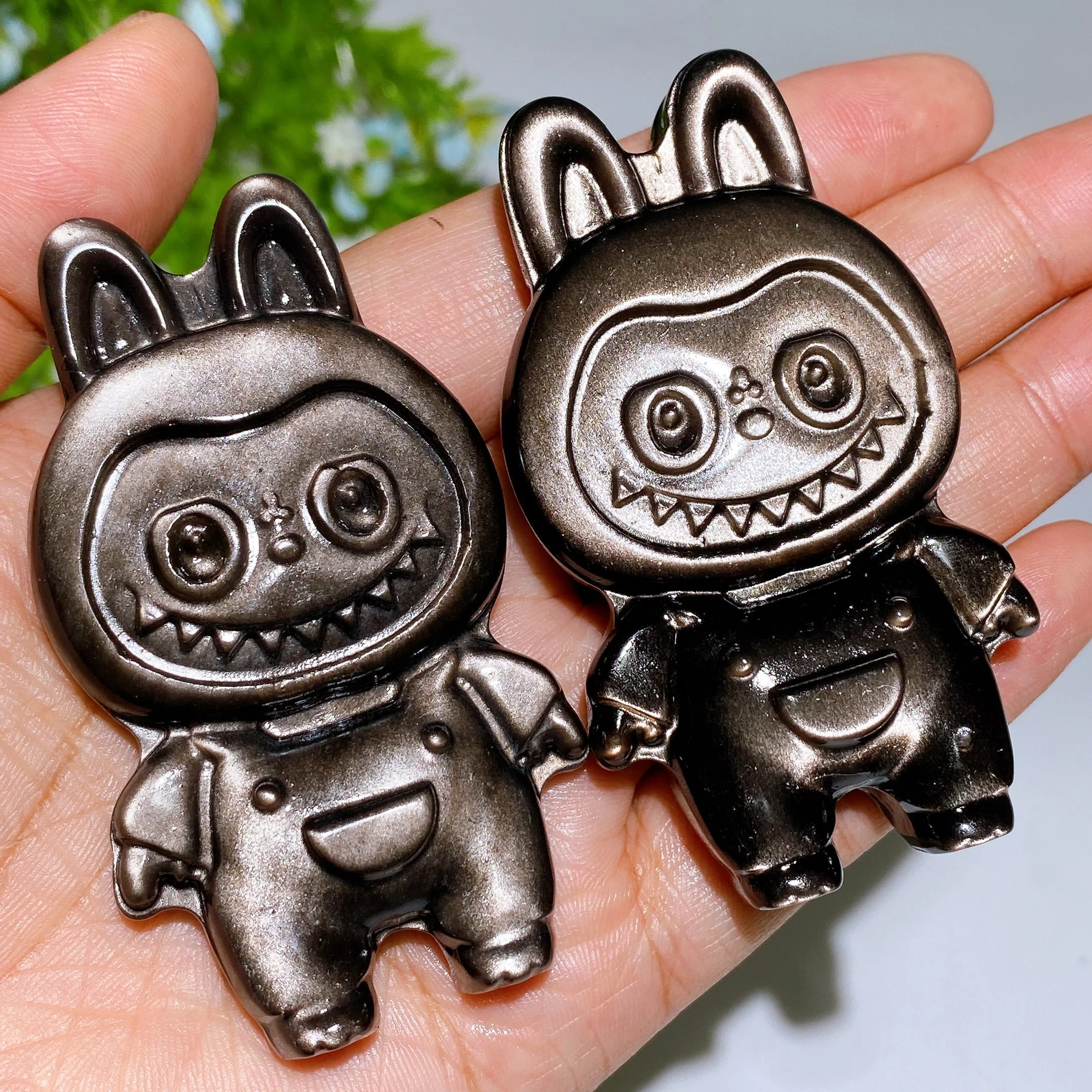 2.9"-3.1" Silver and Golden Obsidian Crystal Figurines - Image 3