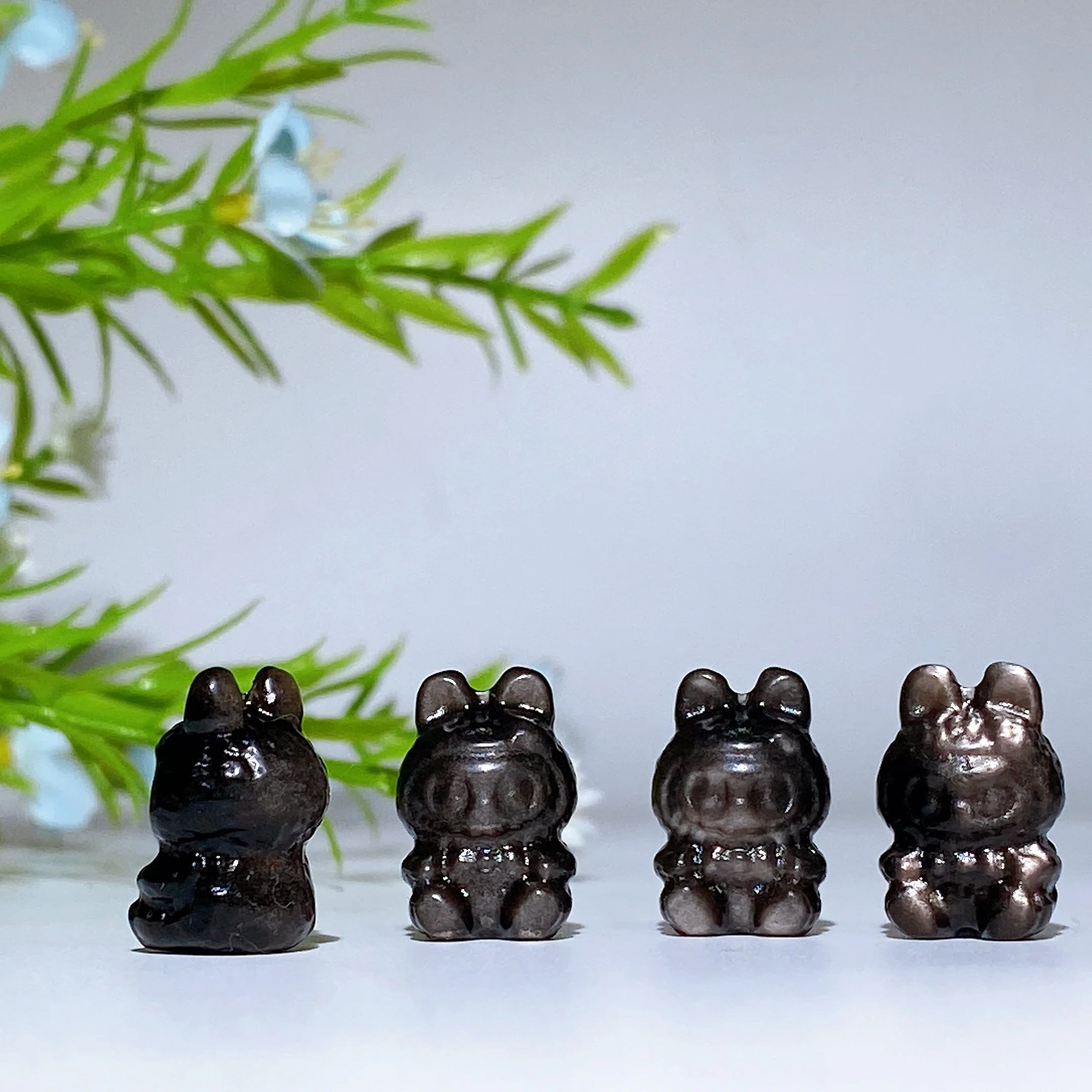 Silver Obsidian & Fluorite 14mm Crystal Figurines Set - Image 3