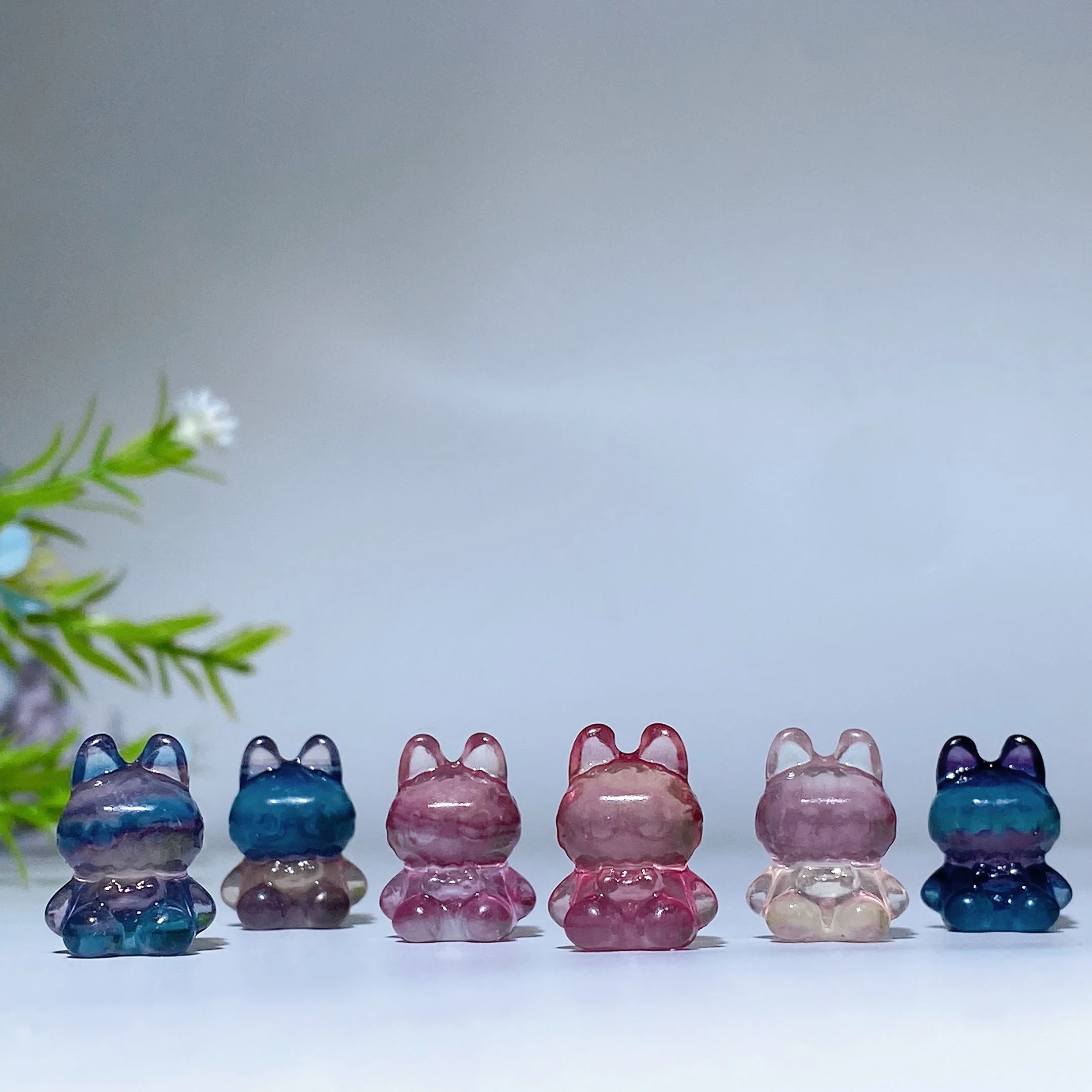 Silver Obsidian & Fluorite 14mm Crystal Figurines Set - Image 4