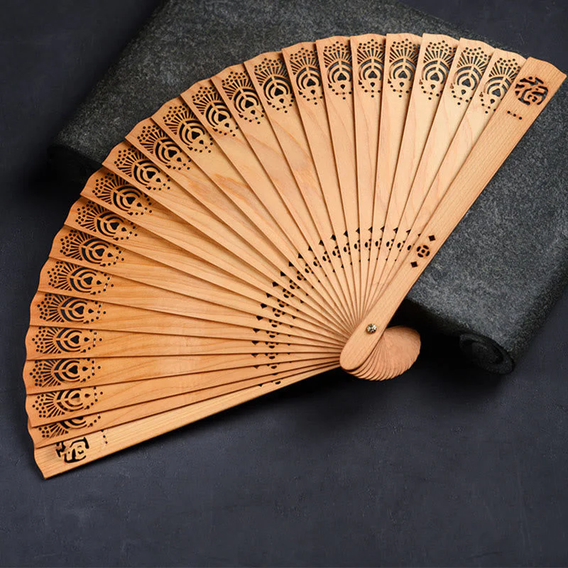 18cm Thuja Sutchuenensis Wood Auspicious Clouds Chinese Folding Fan - Image 3