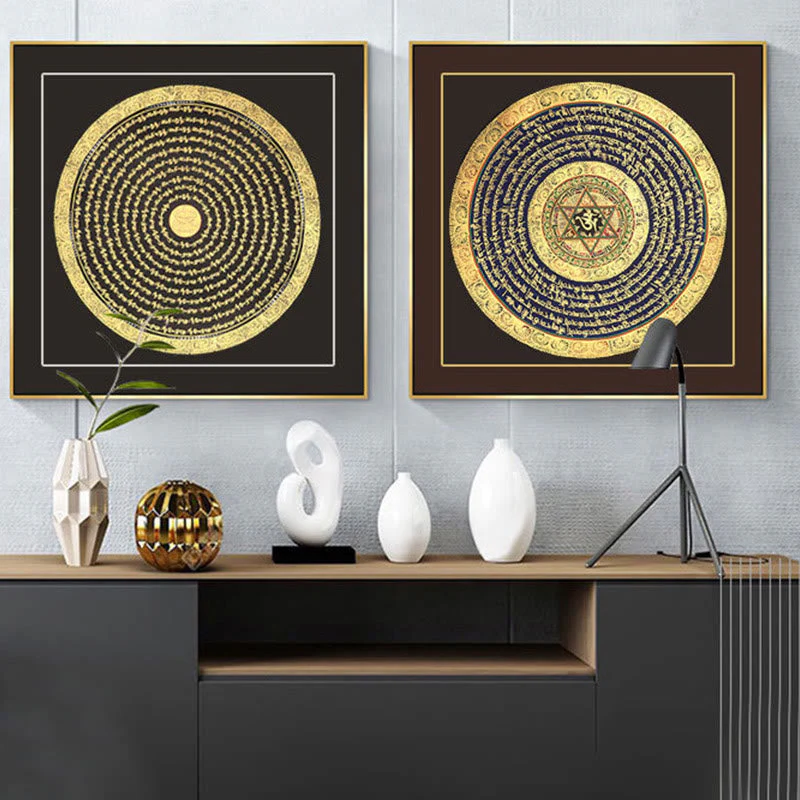 27cm Tibetan Thangka Painting with Six True Words Scripture | Meditation Decor - Image 4