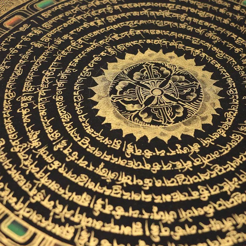 27cm Tibetan Thangka Painting with Six True Words Scripture | Meditation Decor - Image 7