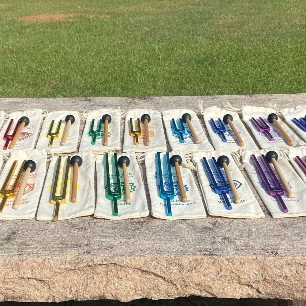 17-Piece Solfeggio Chakra Tuning Fork Set with Bags & Strikers - Image 4