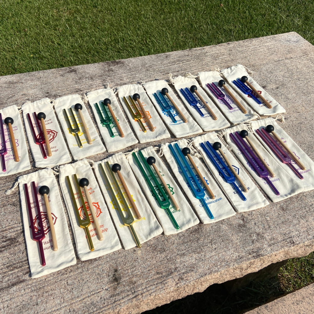 17-Piece Solfeggio Chakra Tuning Fork Set with Bags & Strikers - Image 5