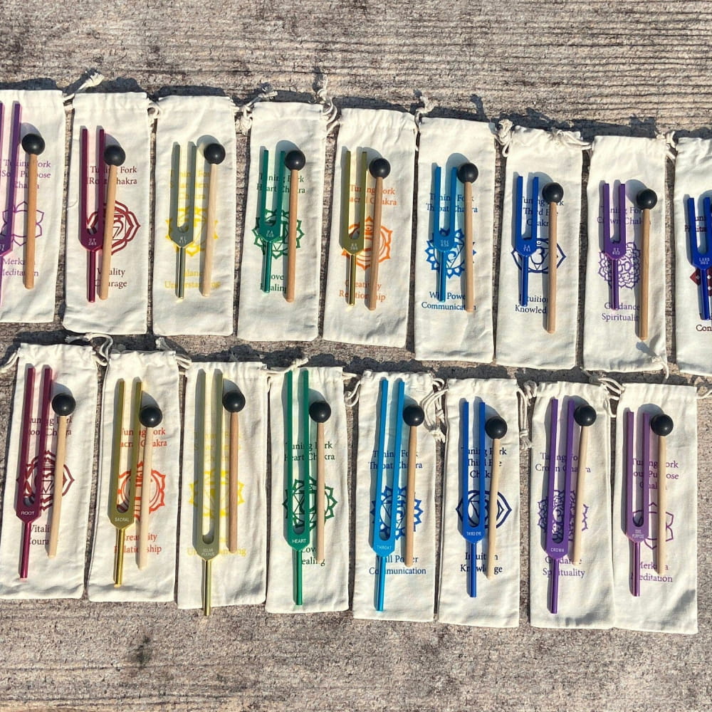 17-Piece Solfeggio Chakra Tuning Fork Set with Bags & Strikers - Image 6