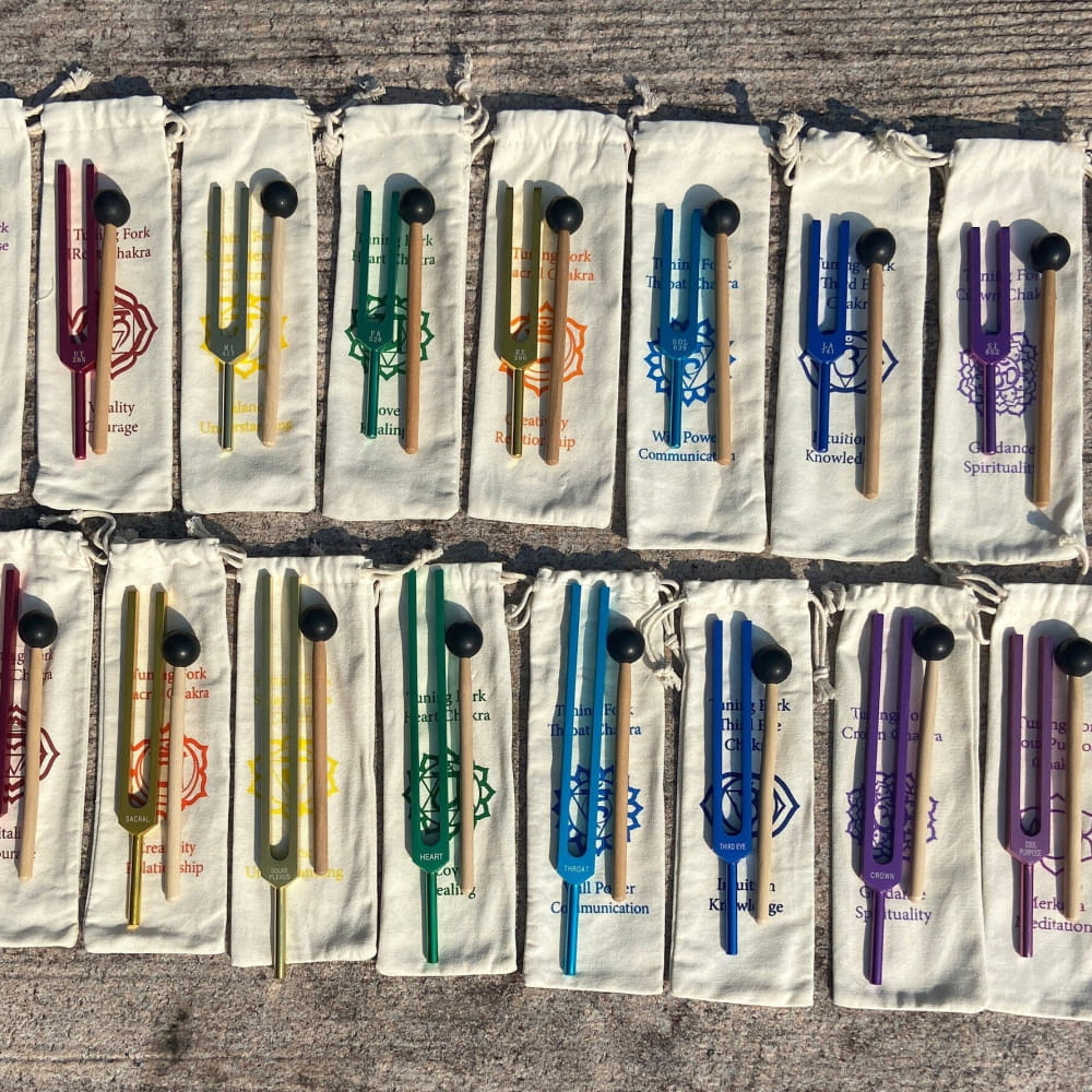17-Piece Solfeggio Chakra Tuning Fork Set with Bags & Strikers - Image 7