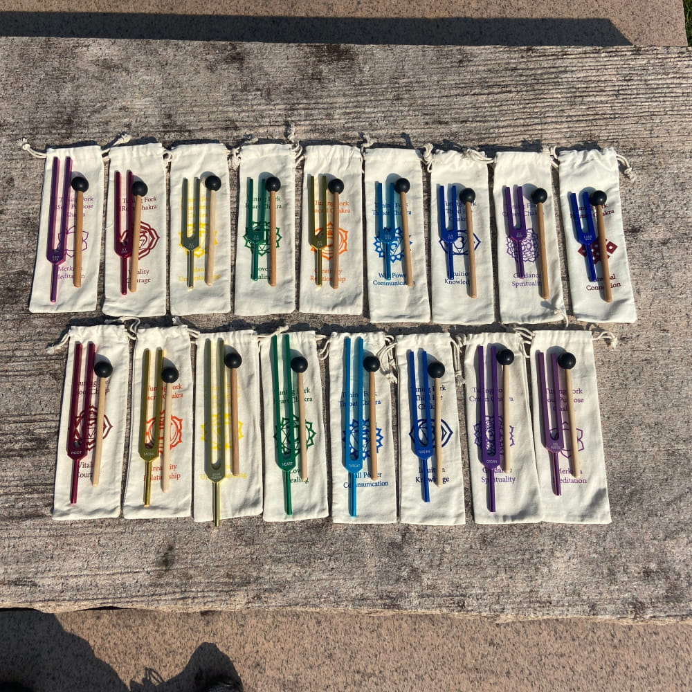 17-Piece Solfeggio Chakra Tuning Fork Set with Bags & Strikers - Image 8