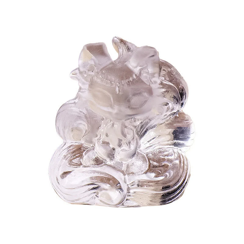3x3.8cm White Crystal Nine Tailed Fox Carved Decor - Image 10