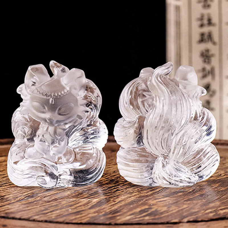 3x3.8cm White Crystal Nine Tailed Fox Carved Decor - Image 4