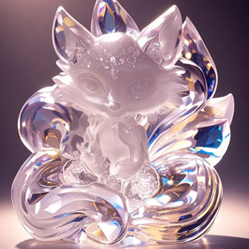 3x3.8cm White Crystal Nine Tailed Fox Carved Decor - Image 6