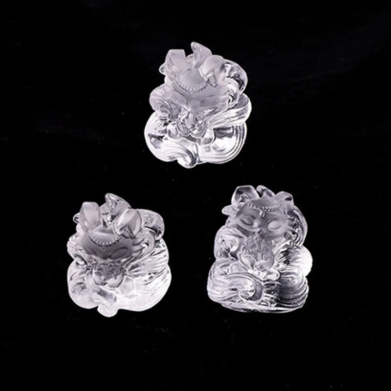3x3.8cm White Crystal Nine Tailed Fox Carved Decor - Image 7