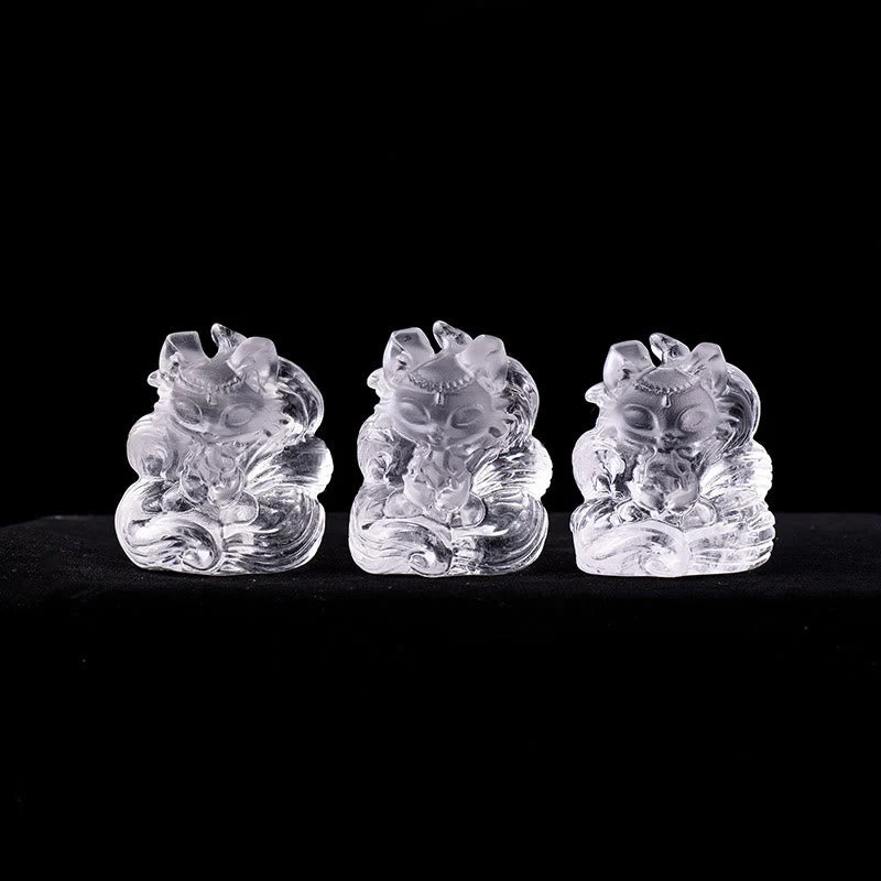 3x3.8cm White Crystal Nine Tailed Fox Carved Decor - Image 8