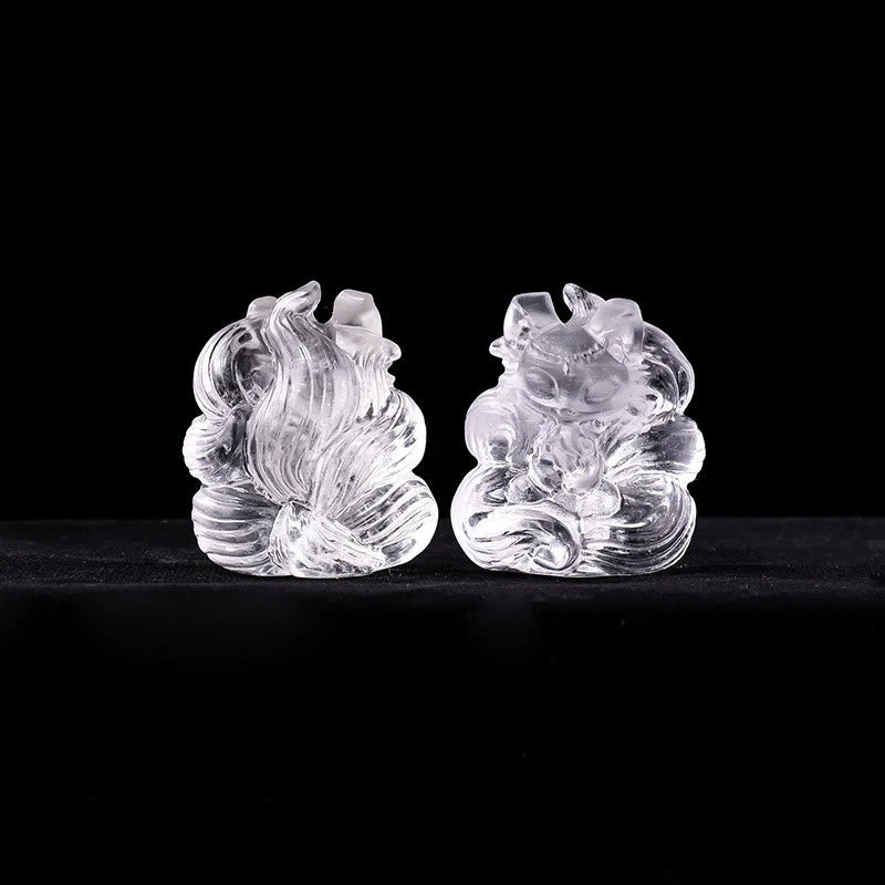 3x3.8cm White Crystal Nine Tailed Fox Carved Decor - Image 9