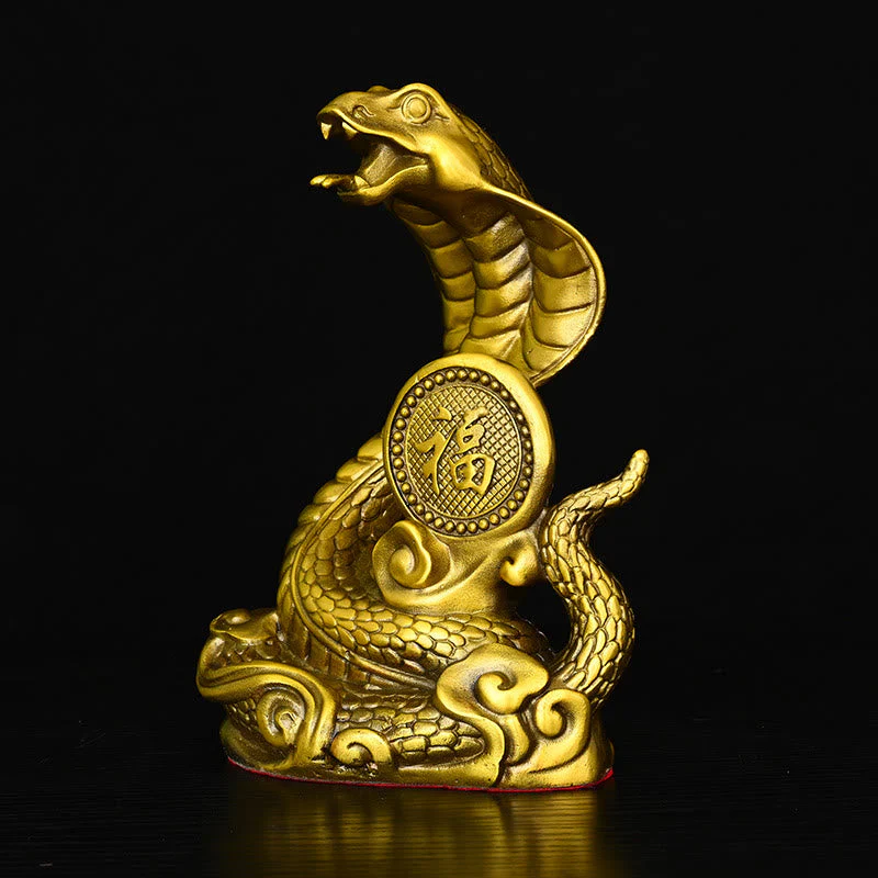 Brass Year of the Snake Fu Character Statue 14x9x19cm - Image 4