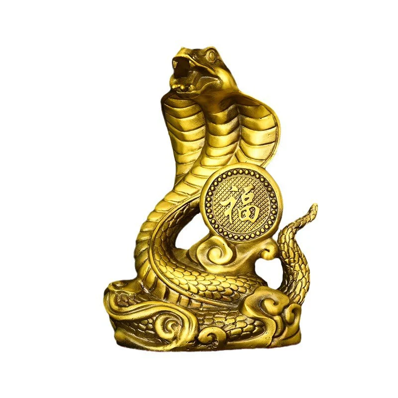 Brass Year of the Snake Fu Character Statue 14x9x19cm - Image 9